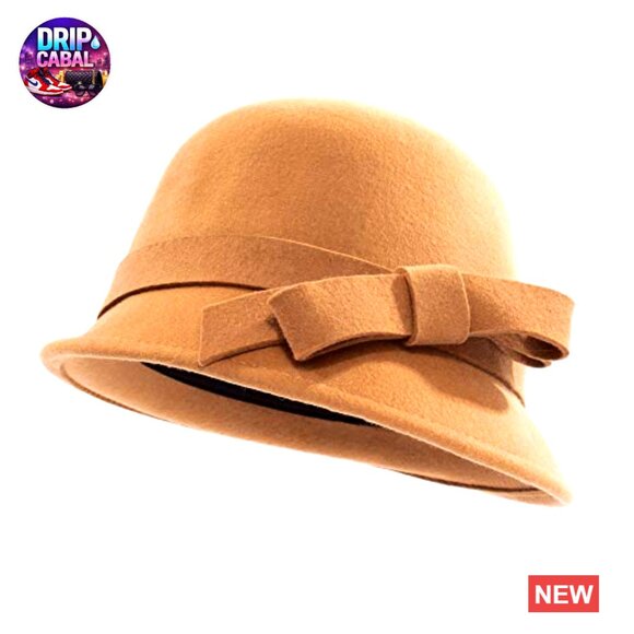 Wool Felt Fedora Hat with Bow Adjustable Drawstring Winter Church main image 5